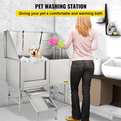 VEVOR 50 Inch 127CM Professional Stainless Steel Pet Grooming Tub Dog Bathtub Pet