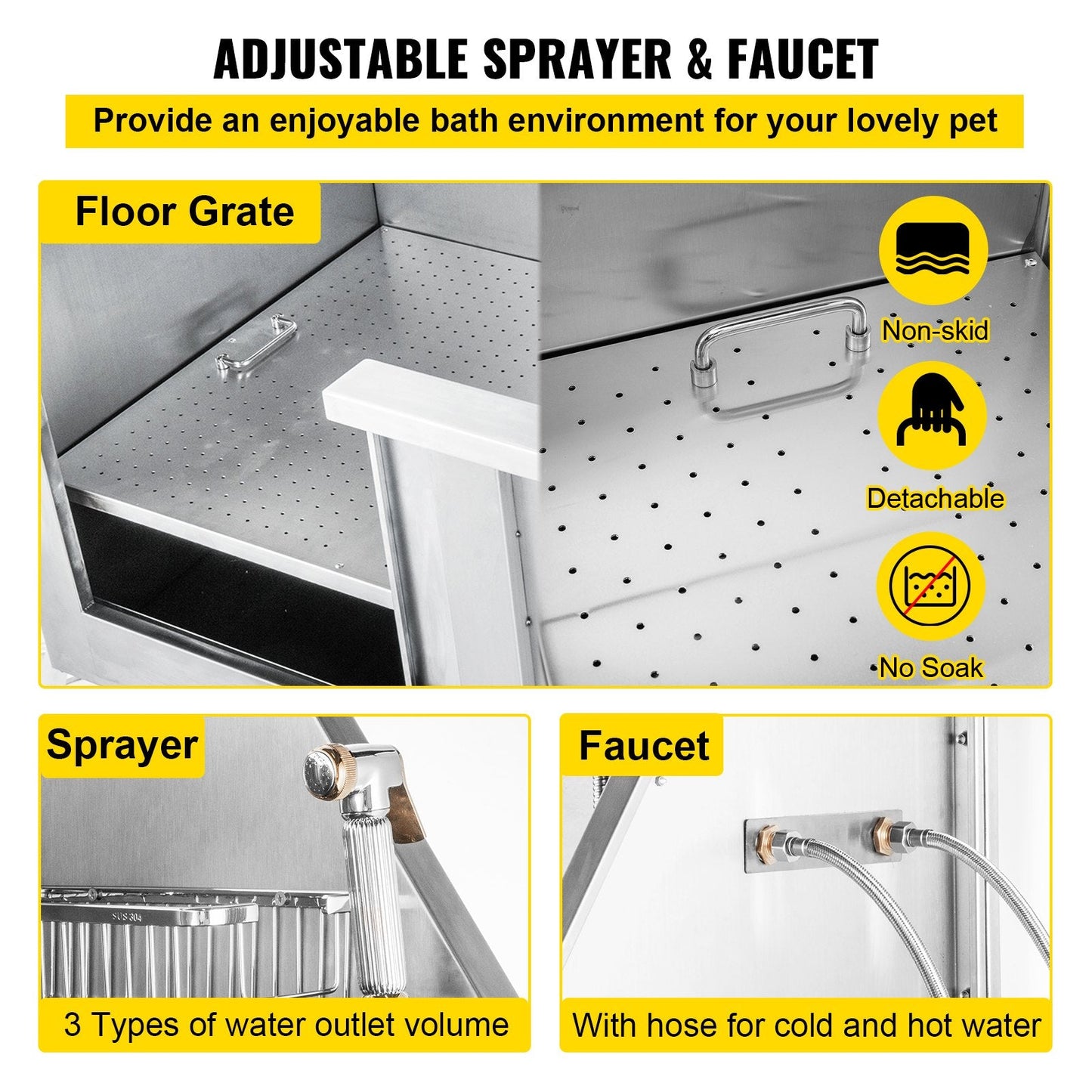 Professional 1.27m Stainless Steel Dog Grooming Tub with Ramp and Accessories