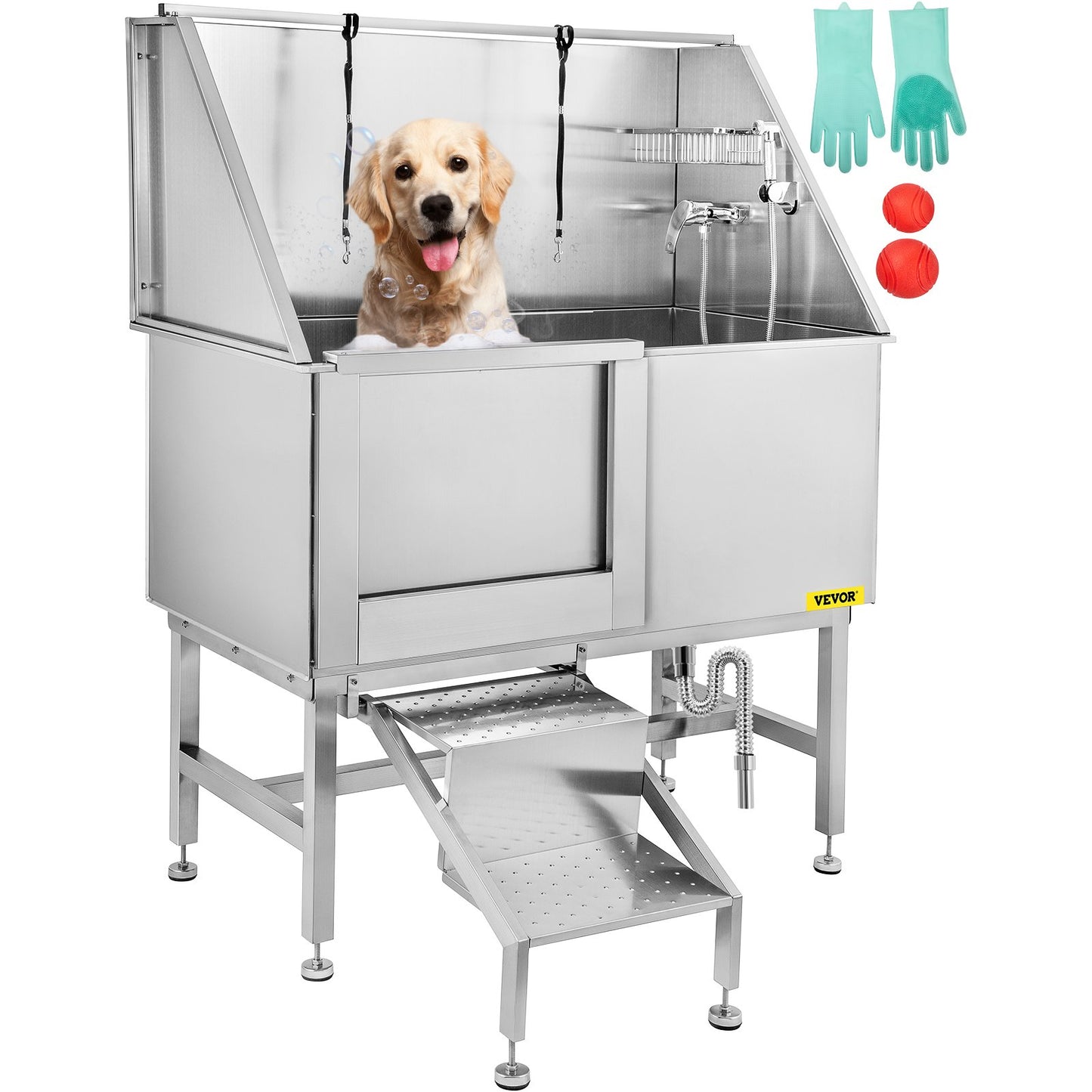 VEVOR 50 Inch 127CM Professional Stainless Steel Pet Grooming Tub Dog Bathtub Pet
