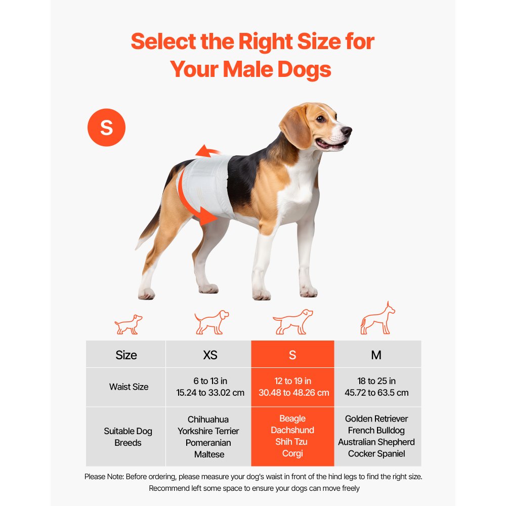 VEVOR Disposable Male Dog Diapers Super Absorbent Male Dog Wraps S 144 Count