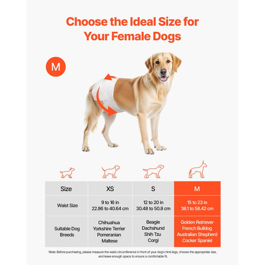 VEVOR Disposable Dog Diapers Super Absorbent Female Dog Diapers M Size 144 Count