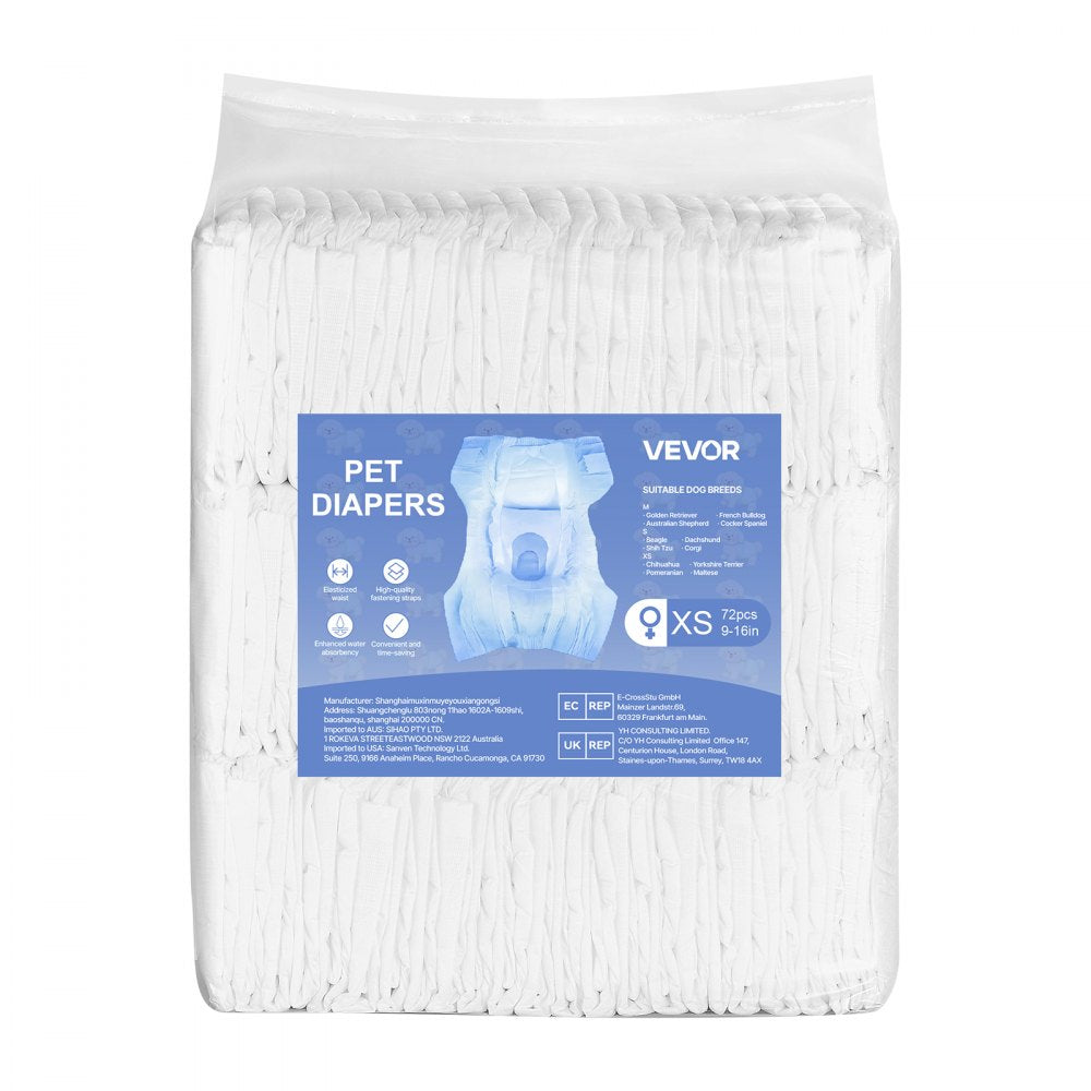 VEVOR Disposable Dog Diapers Super Absorbent Female Dog Diaper XS Size 144 Count