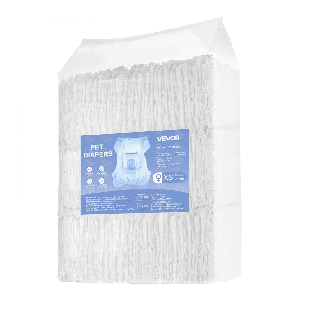 VEVOR Disposable Dog Diapers Super Absorbent Female Dog Diaper XS Size 144 Count