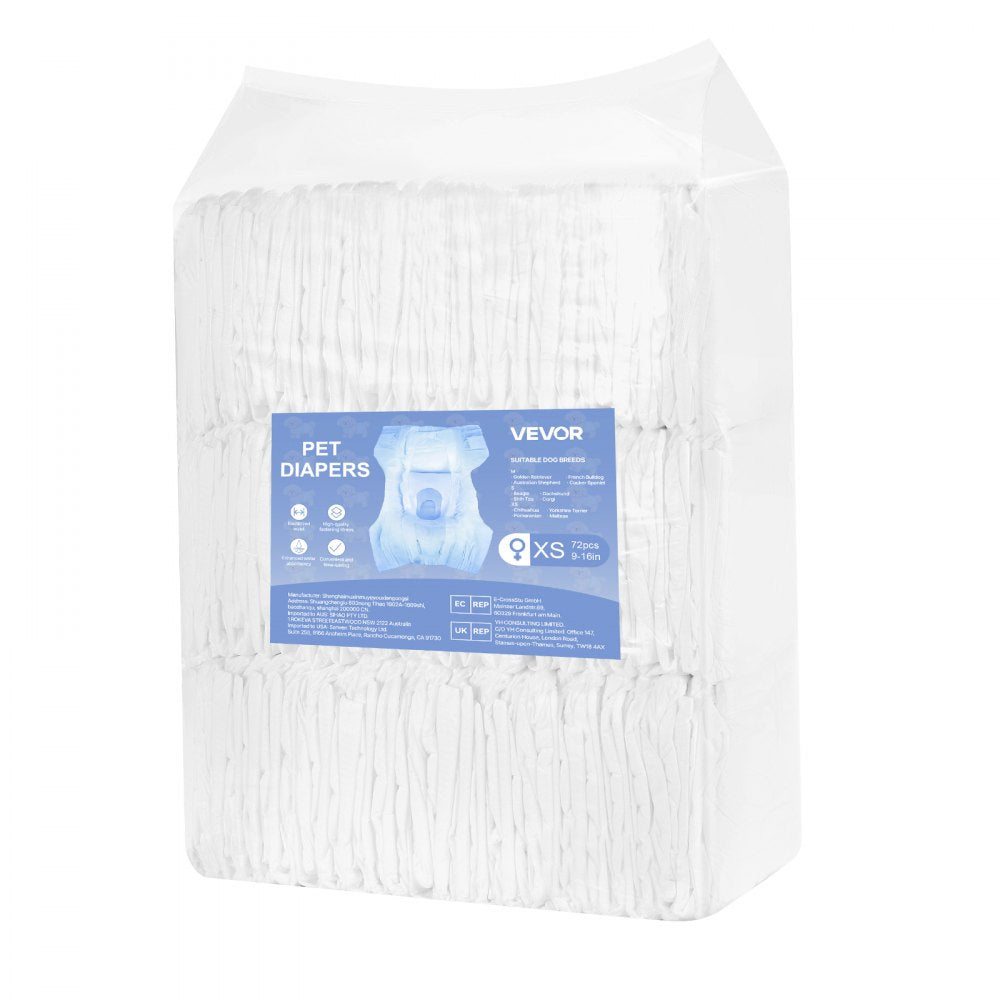 VEVOR Disposable Dog Diapers Super Absorbent Female Dog Diaper XS Size 144 Count