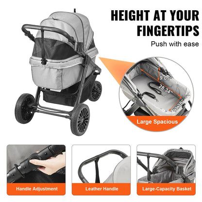 Pet Stroller with Brakes, 34kg Capacity, Grey, for Small to Medium Dogs