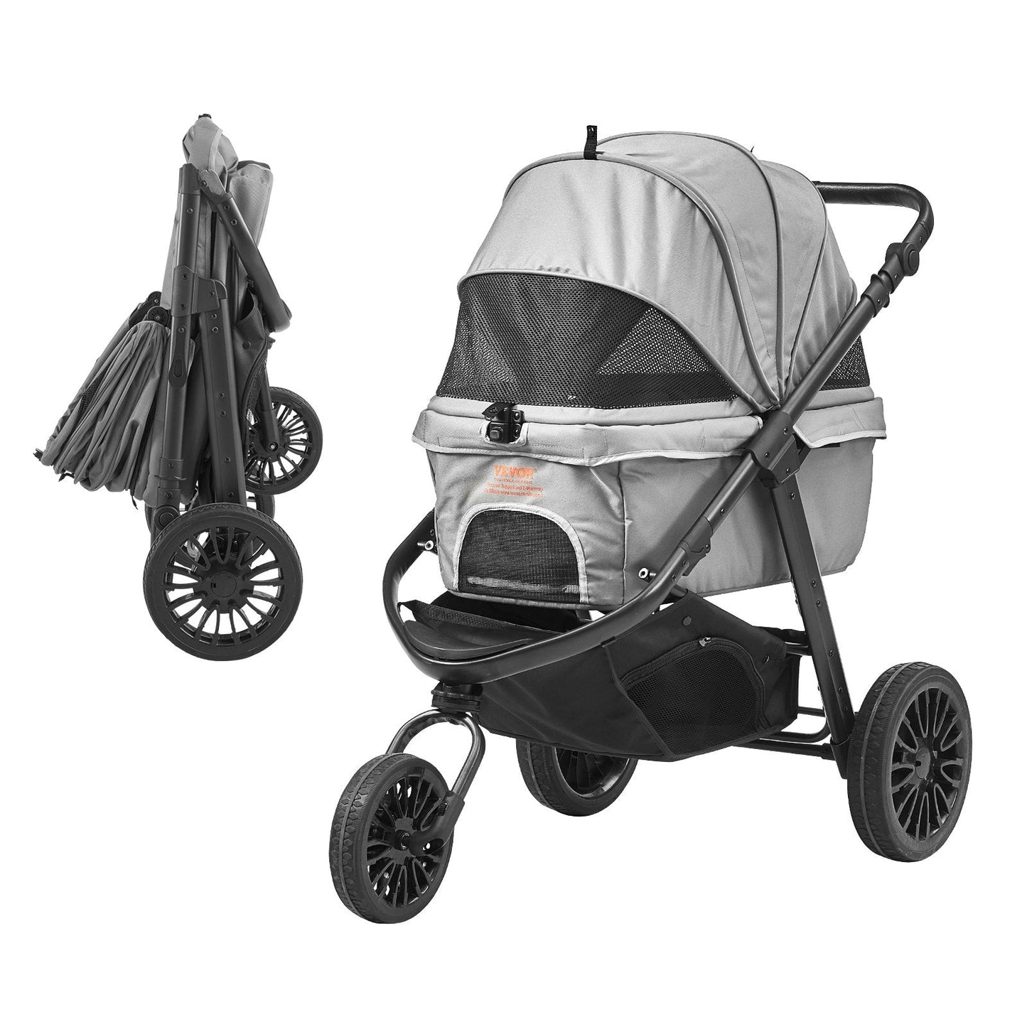 Pet Stroller with Brakes, 34kg Capacity, Grey, for Small to Medium Dogs