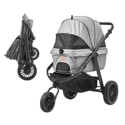 Pet Stroller with Brakes, 34kg Capacity, Grey, for Small to Medium Dogs