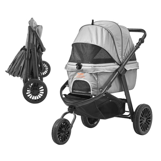 VEVOR Pet Stroller, 3 PU Wheels Dog Stroller Rotate with Brakes, 75 lbs Weight Capacity,