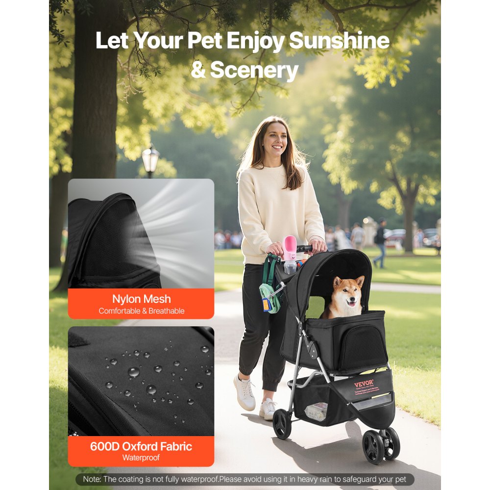 VEVOR Pet Stroller Foldable 3 Wheels Travel Dog Stroller with Brake up to 35lbs