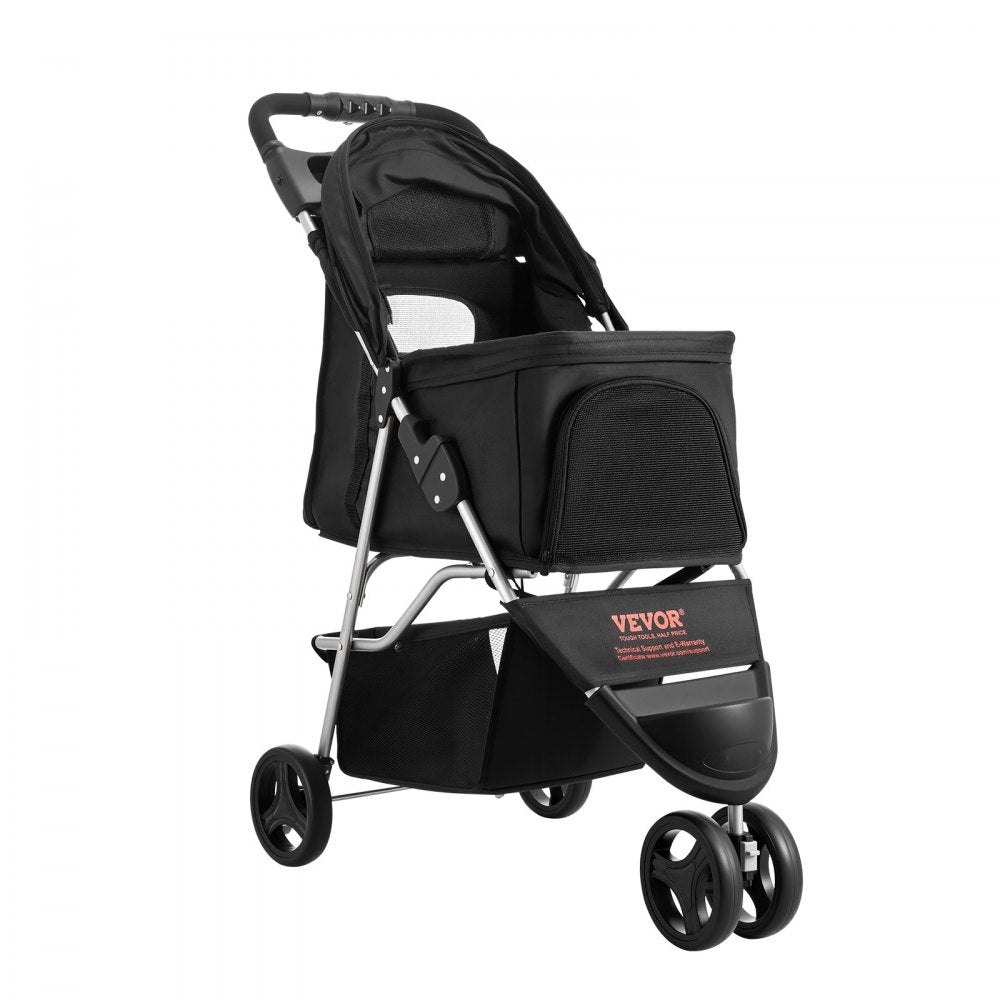 VEVOR Pet Stroller Foldable 3 Wheels Travel Dog Stroller with Brake up to 35lbs