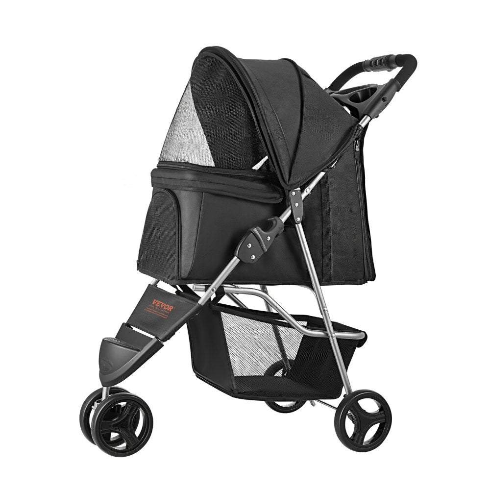 VEVOR Pet Stroller Foldable 3 Wheels Travel Dog Stroller with Brake up to 35lbs