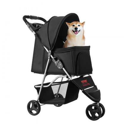 VEVOR Pet Stroller Foldable 3 Wheels Travel Dog Stroller with Brake up to 35lbs