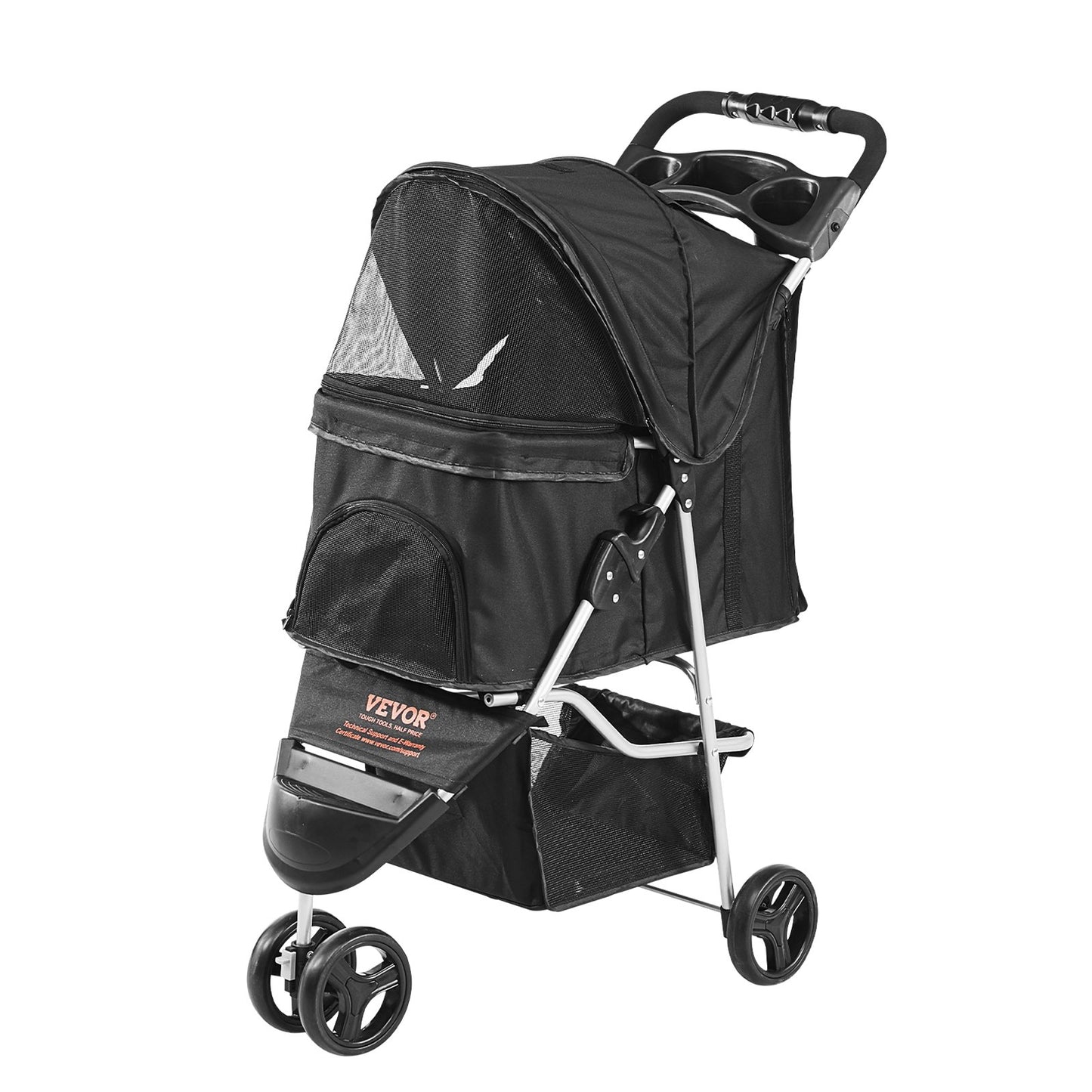 VEVOR Pet Stroller, 3 Wheels Dog Stroller Rotate with Brakes, 35lbs Weight Capacity,