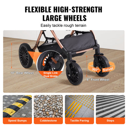 VEVOR Pet Stroller, 4 Wheels Dog Stroller Rotate with Brakes, 66 lbs Weight Capacity,