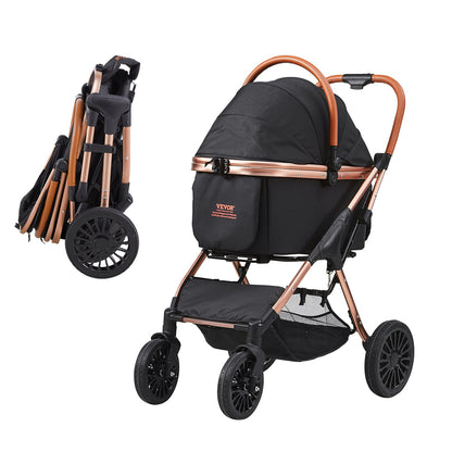 VEVOR Pet Stroller, 4 Wheels Dog Stroller Rotate with Brakes, 66 lbs Weight Capacity,