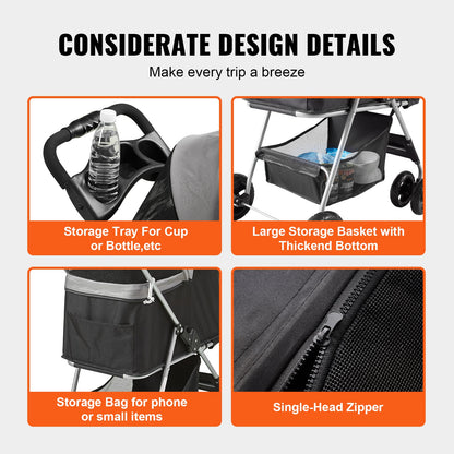 VEVOR Pet Stroller, 4 Wheels Dog Stroller Rotate with Brakes, 35lbs Weight Capacity,