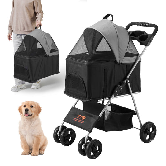 VEVOR Pet Stroller, 4 Wheels Dog Stroller Rotate with Brakes, 35lbs Weight Capacity,