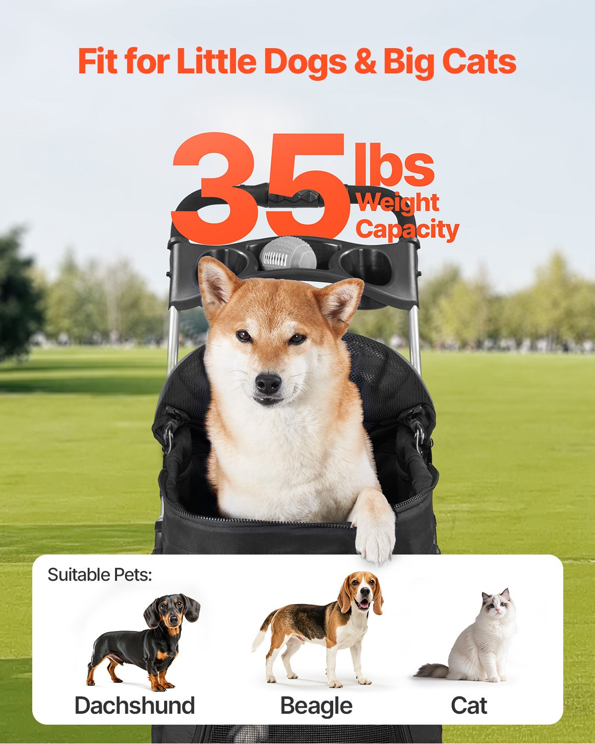Pet Stroller, 16KG Weight Capacity, Foldable Dog Stroller Cart, 4 Wheels Cats Pram with Detachable Carrier & Mesh Windows, Portable Animal Carrier with Brake for Small to Medium Pets
