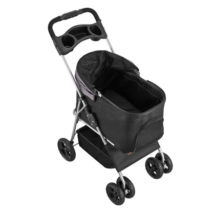 Pet Stroller, 16KG Weight Capacity, Foldable Dog Stroller Cart, 4 Wheels Cats Pram with Detachable Carrier & Mesh Windows, Portable Animal Carrier with Brake for Small to Medium Pets