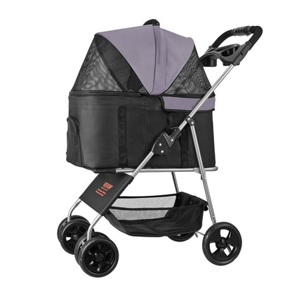 Pet Stroller, 16KG Weight Capacity, Foldable Dog Stroller Cart, 4 Wheels Cats Pram with Detachable Carrier & Mesh Windows, Portable Animal Carrier with Brake for Small to Medium Pets