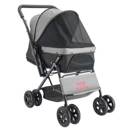 Pet Stroller, 20KG Weight Capacity, Foldable Dog Stroller Cart, 4 Wheels Cats Stroller with Mesh Windows & Revrsible Handle, Portable Pet Carrier Stroller with Brake, for Small to Medium Pets