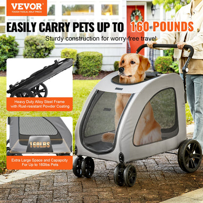 VEVOR Pet Stroller, 4 Wheels Dog Stroller Rotate with Brakes, 160lbs Weight Capacity,