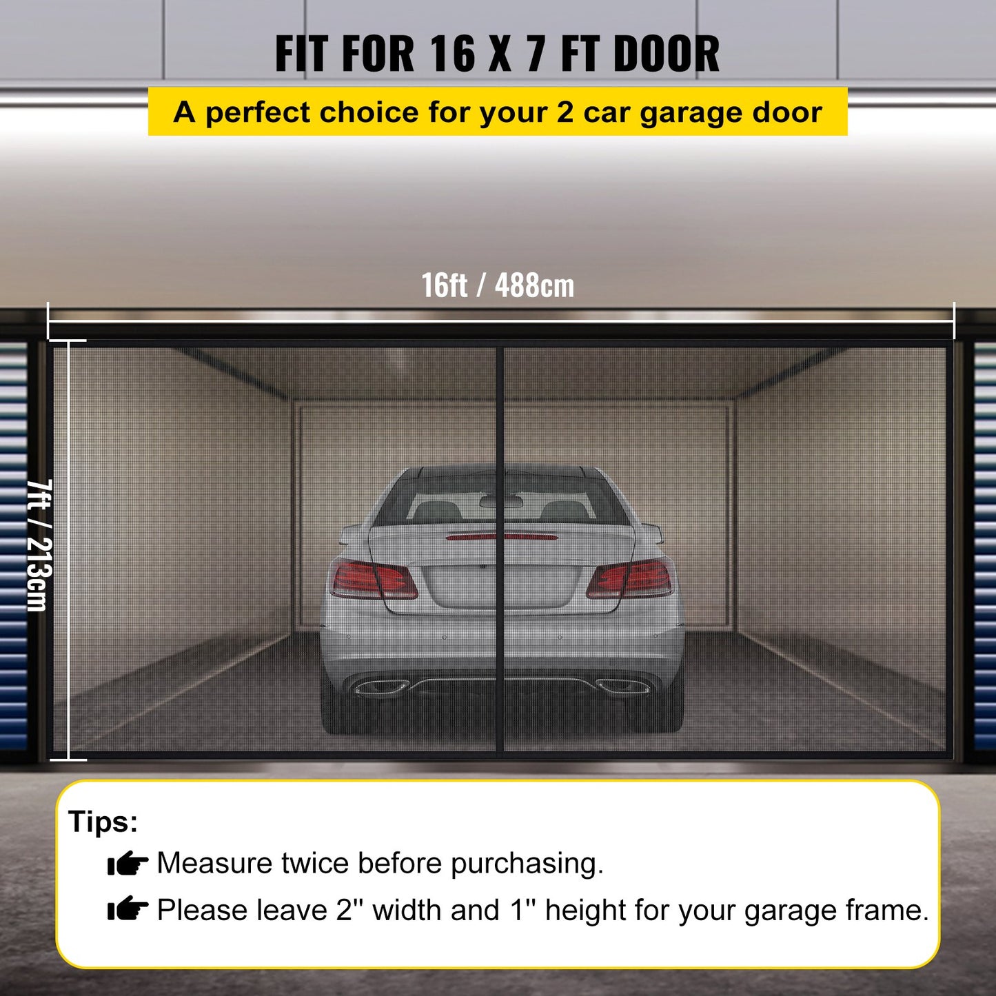 VEVOR Garage Door Screen, 16 x 7 ft for 2 Cars, 5.2 lbs Heavy-Duty Fiberglass Mesh