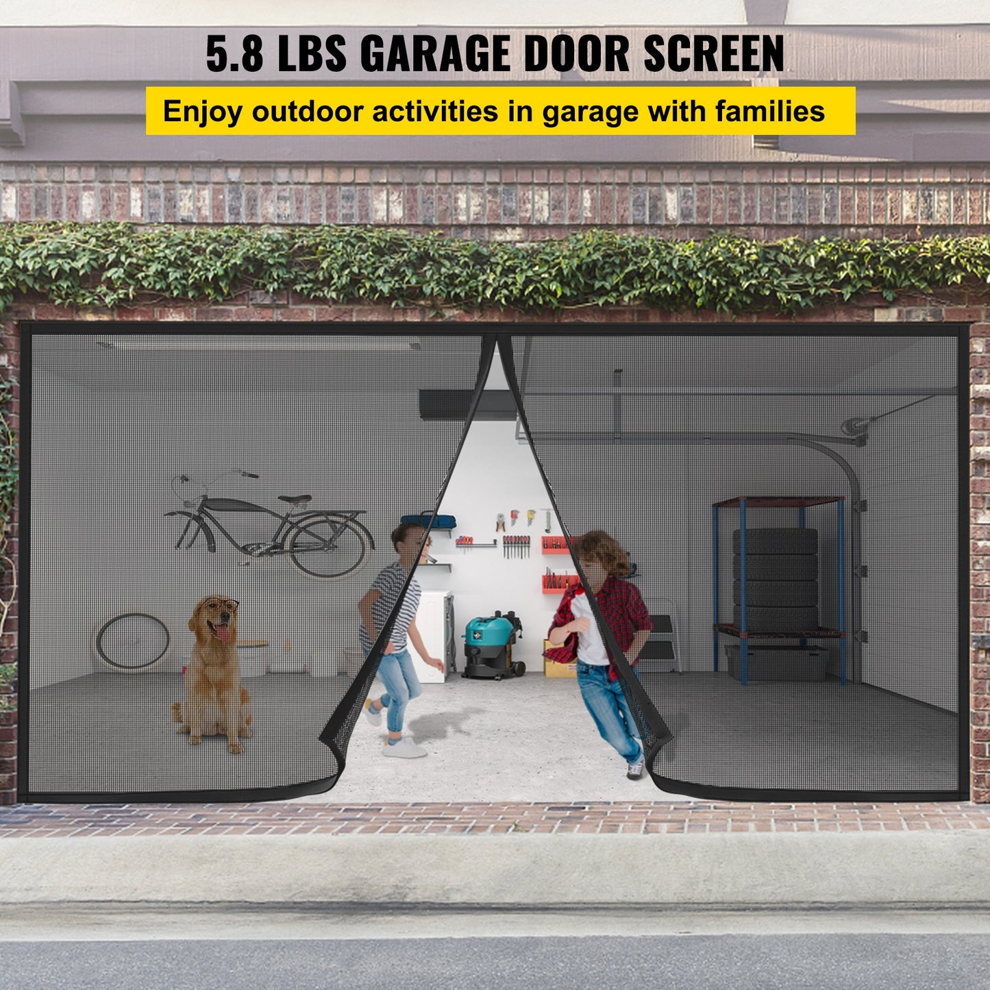 VEVOR Garage Door Screen, 18 x 7 ft for 2 Cars, 5.8 lbs Heavy-Duty Fiberglass Mesh