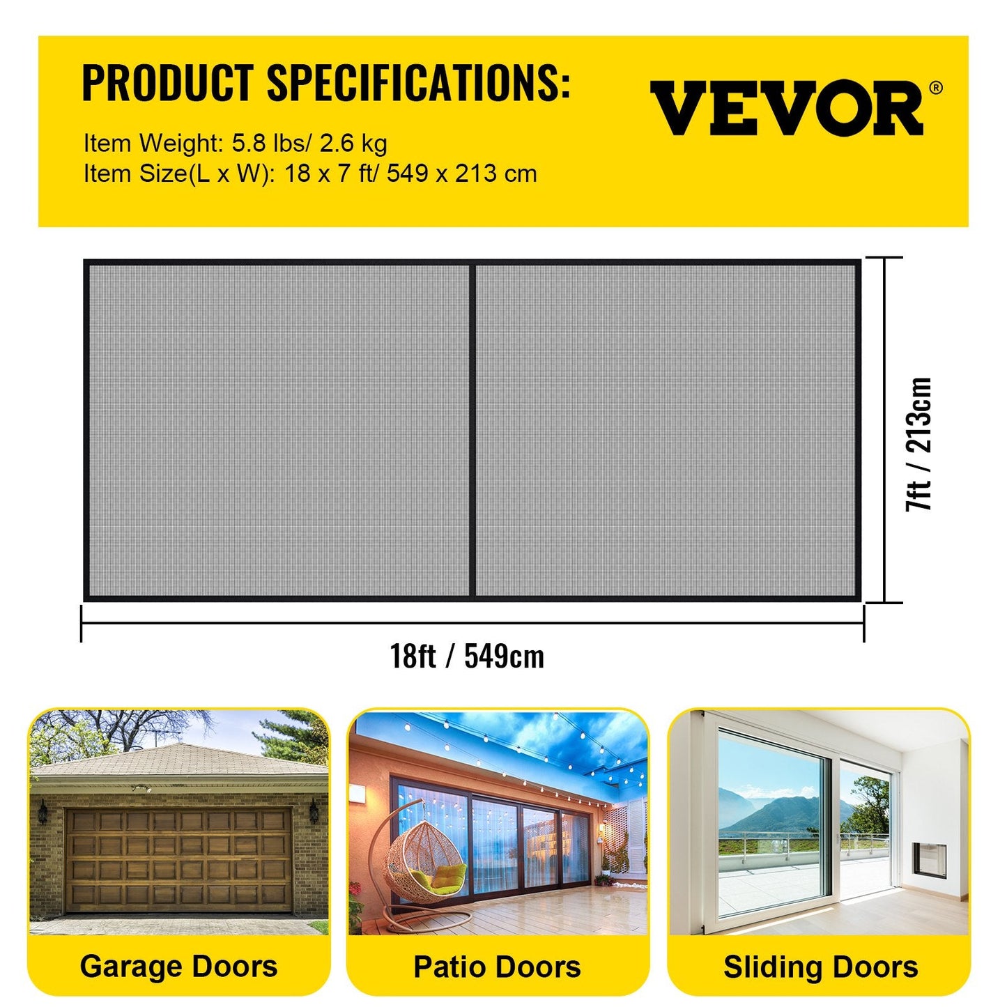 Heavy-Duty 5.49 x 2.13 m Garage Door Screen with Magnetic Closure