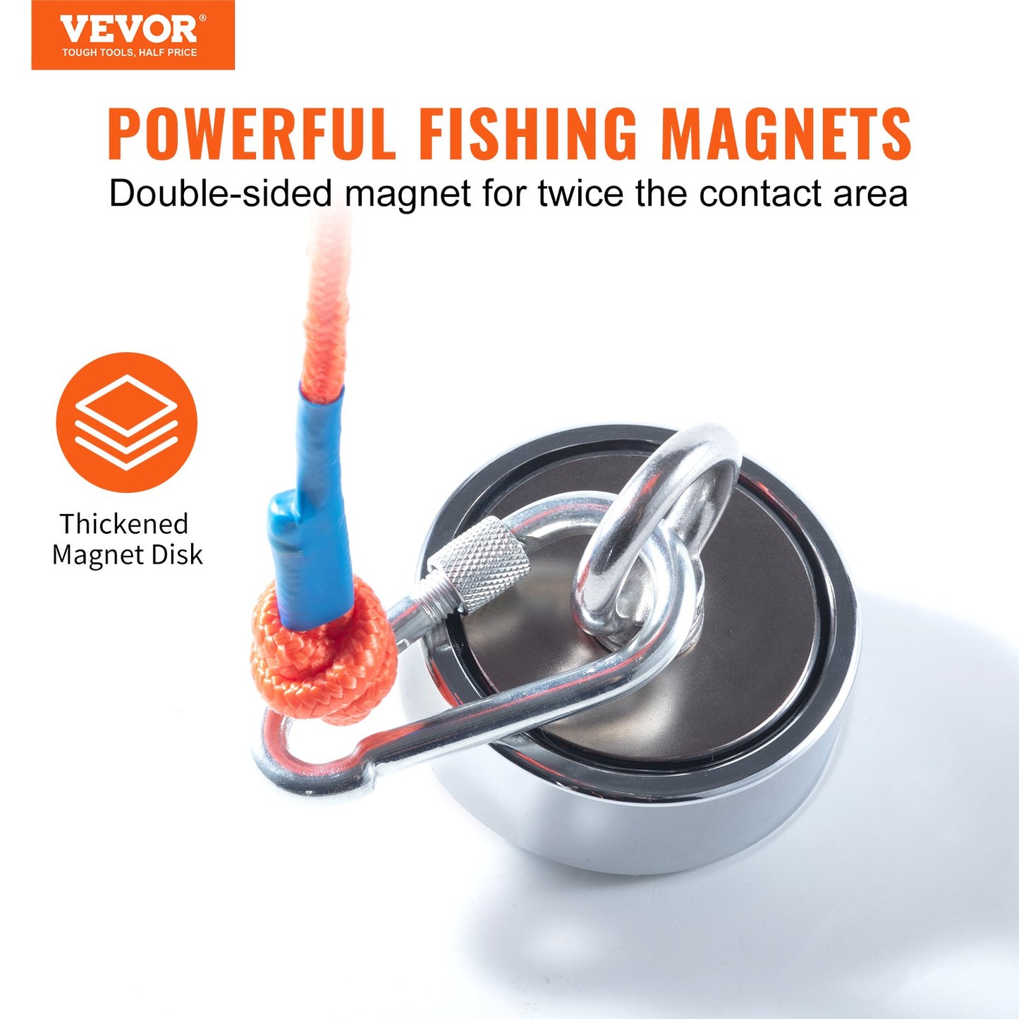 VEVOR Magnet Fishing Kit, 1200lbs Pulling Force Double Sided Fishing Magnets, 2.95inch