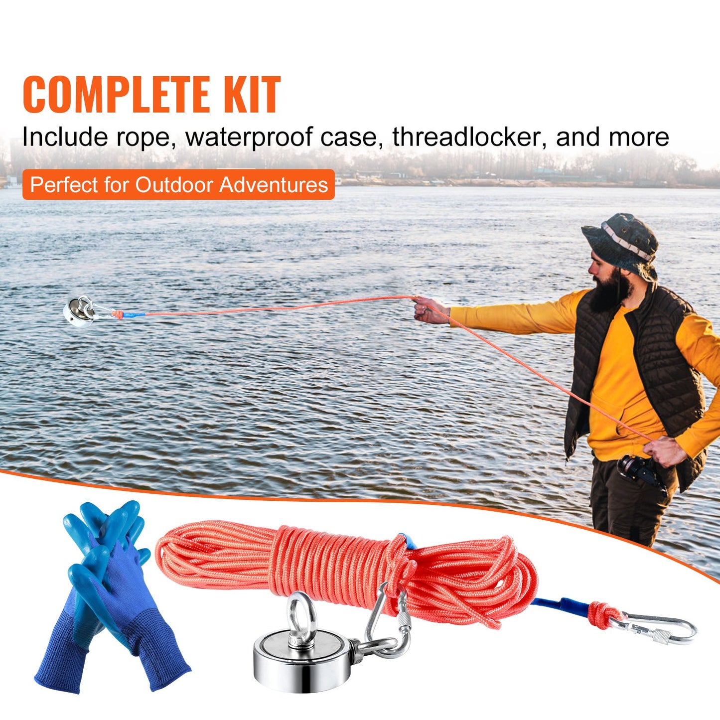 VEVOR Magnet Fishing Kit, 1200lbs Pulling Force Double Sided Fishing Magnets, 2.95inch