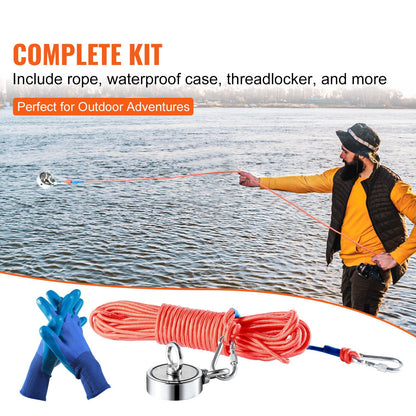 Magnet Fishing Kit, 544kg Pull Force, Double-Sided, 75mm Magnet with Accessories