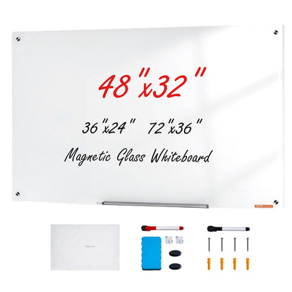 Magnetic Glass Dry Erase Board, 1.2x0.8m, Frameless with Accessories