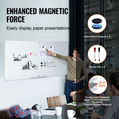 VEVOR Magnetic Glass Whiteboard, Dry Erase Board 72"x36", Wall-Mounted Large White