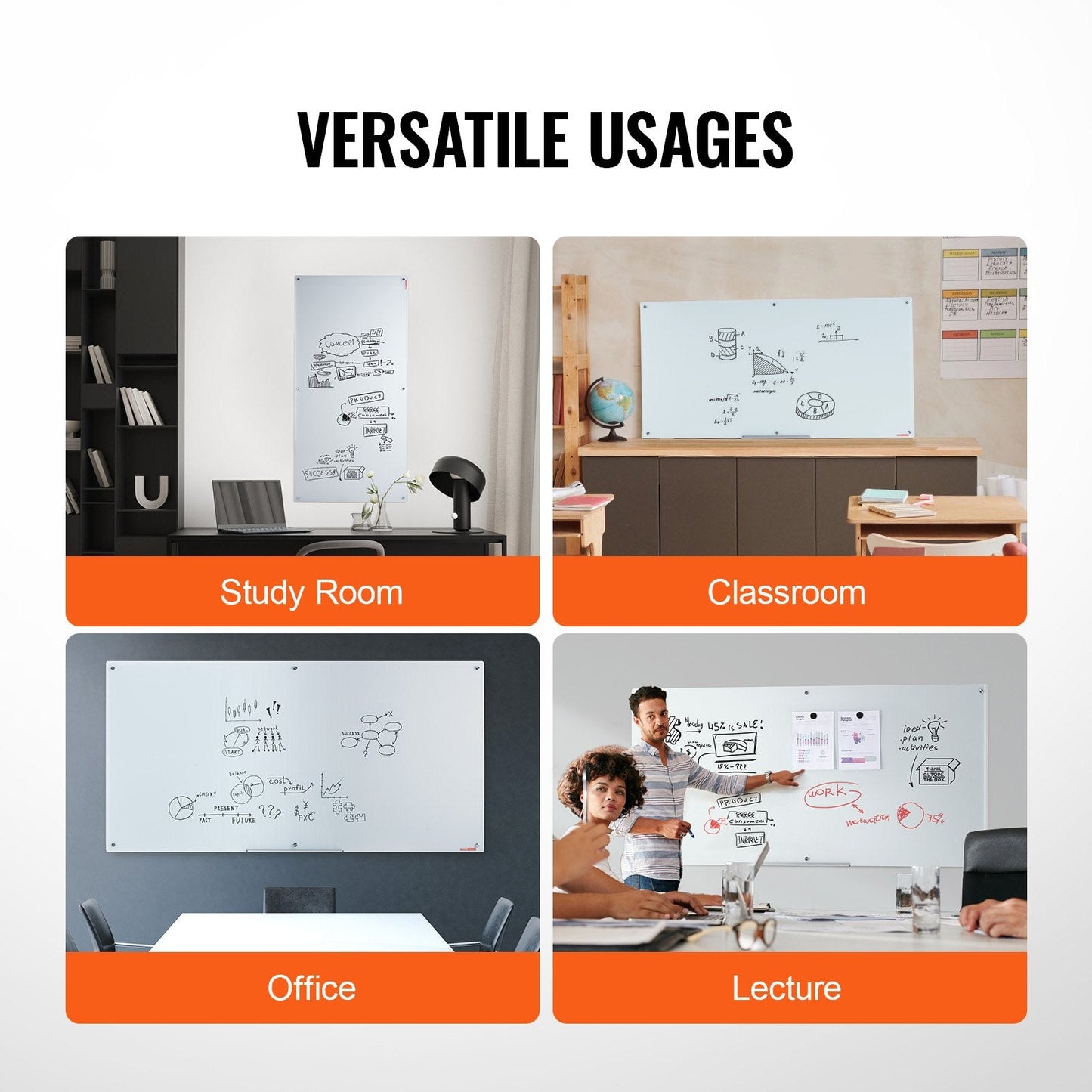 Magnetic Glass Dry Erase Board, Wall-Mounted, 1.8x0.9m, Frameless, with Accessories
