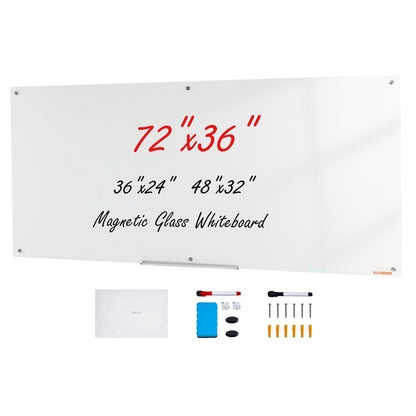 Magnetic Glass Dry Erase Board, Wall-Mounted, 1.8x0.9m, Frameless, with Accessories