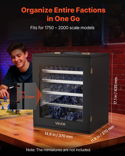 Miniatures Storage Case, Fits for 1:1750-1:2000 Scale Models, Wooden Miniatures Display Holder with 5 Tray & 13 Slots, Clear View Miniature Transport Case for Collectibles (Minis Not Included)