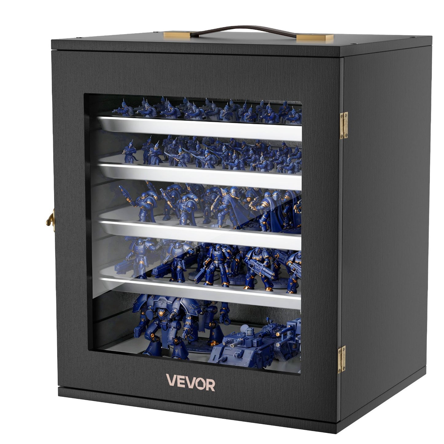 Miniatures Storage Case, Fits for 1:1750-1:2000 Scale Models, Wooden Miniatures Display Holder with 5 Tray & 13 Slots, Clear View Miniature Transport Case for Collectibles (Minis Not Included)