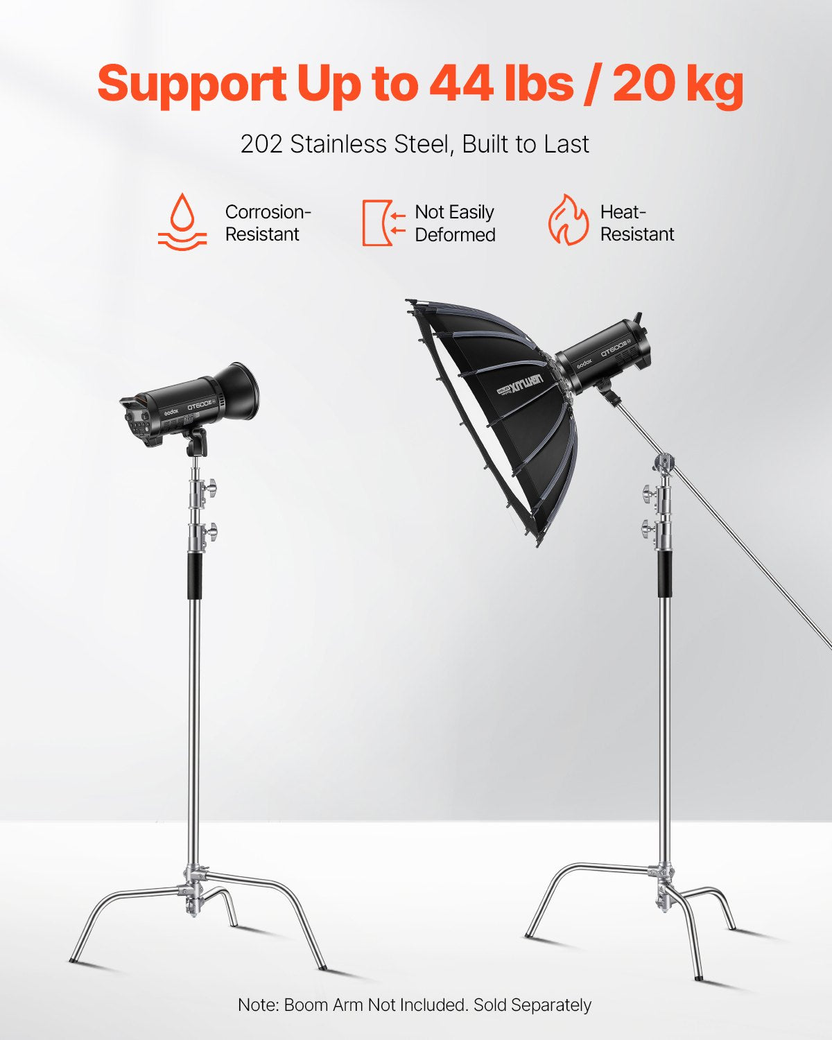 VEVOR C Stand Max Height 10.83 ft/330 cm Stainless Steel Photography Light Stand