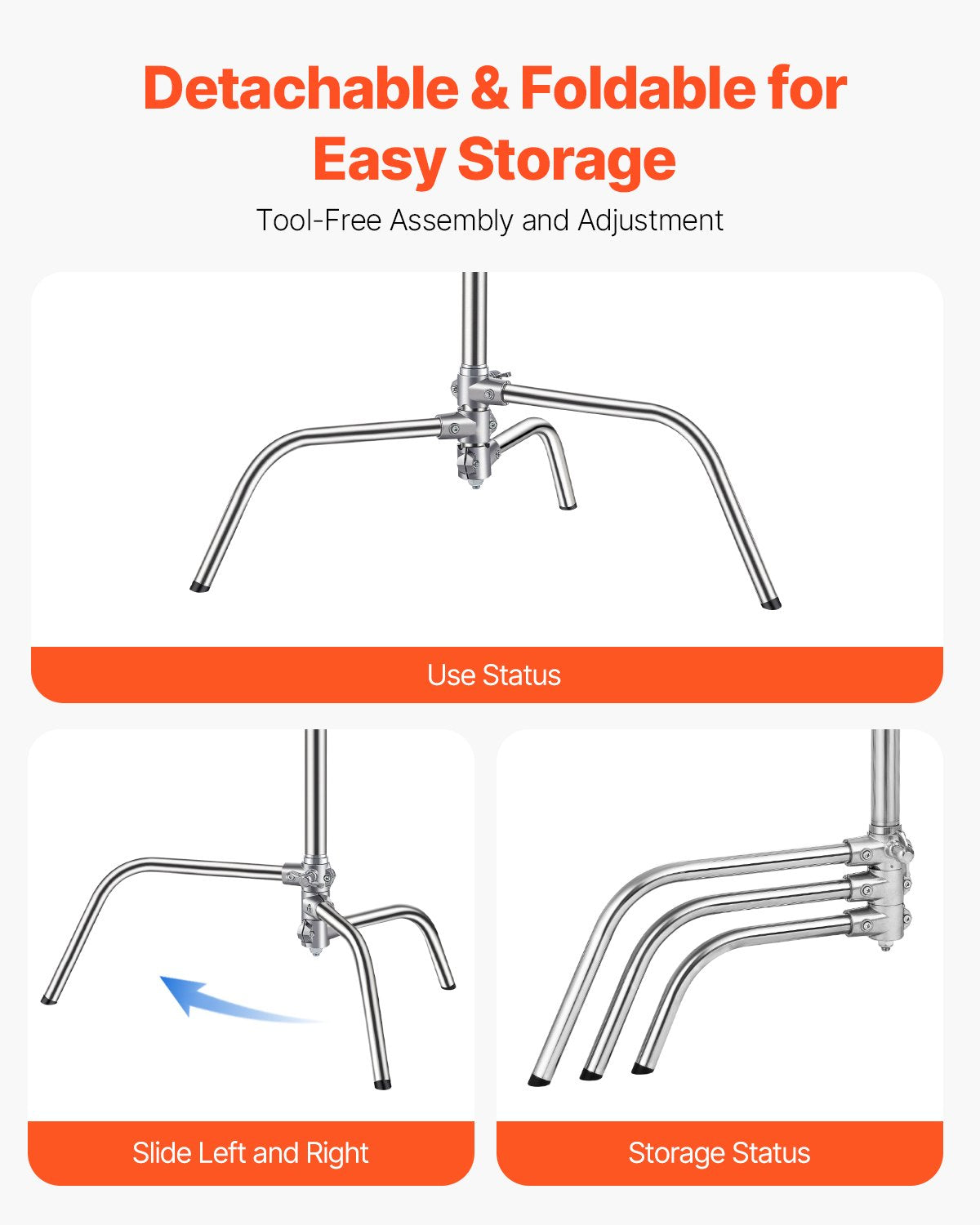 VEVOR C Stand Max Height 10.83 ft/330 cm Stainless Steel Photography Light Stand