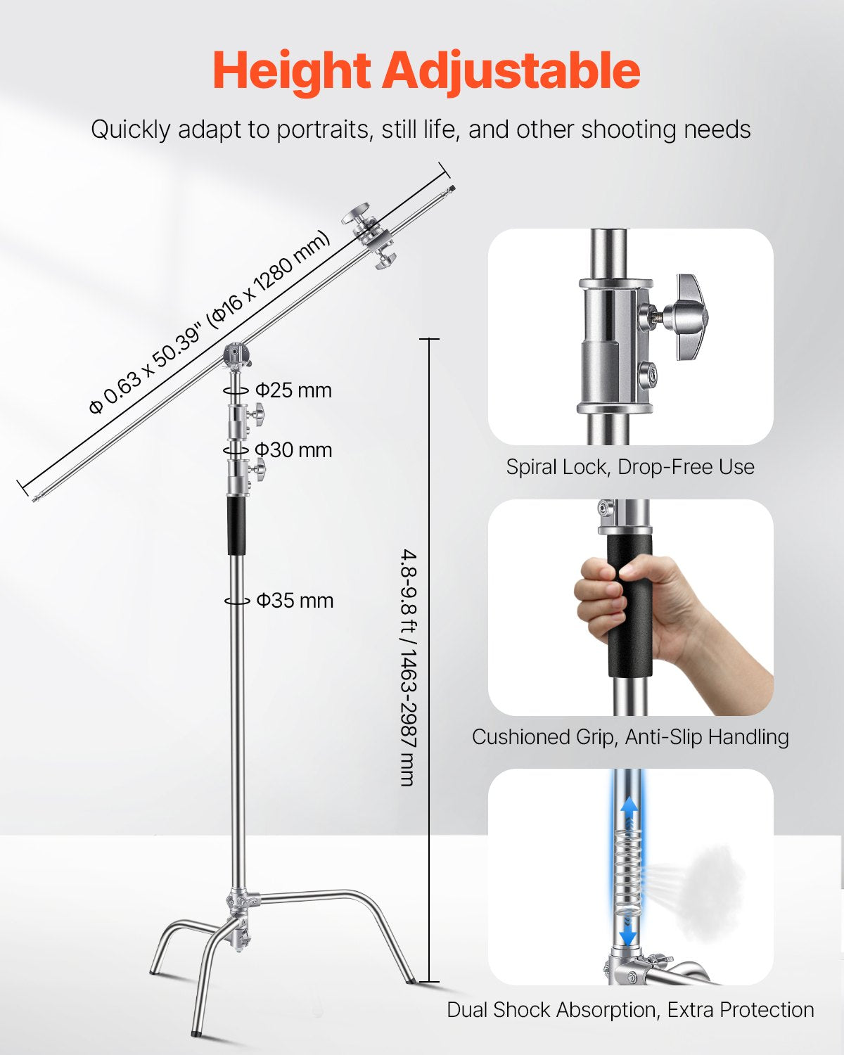VEVOR C Stand with Boom Arm Max Height 10.83 ft/330 cm Photography Light Stand