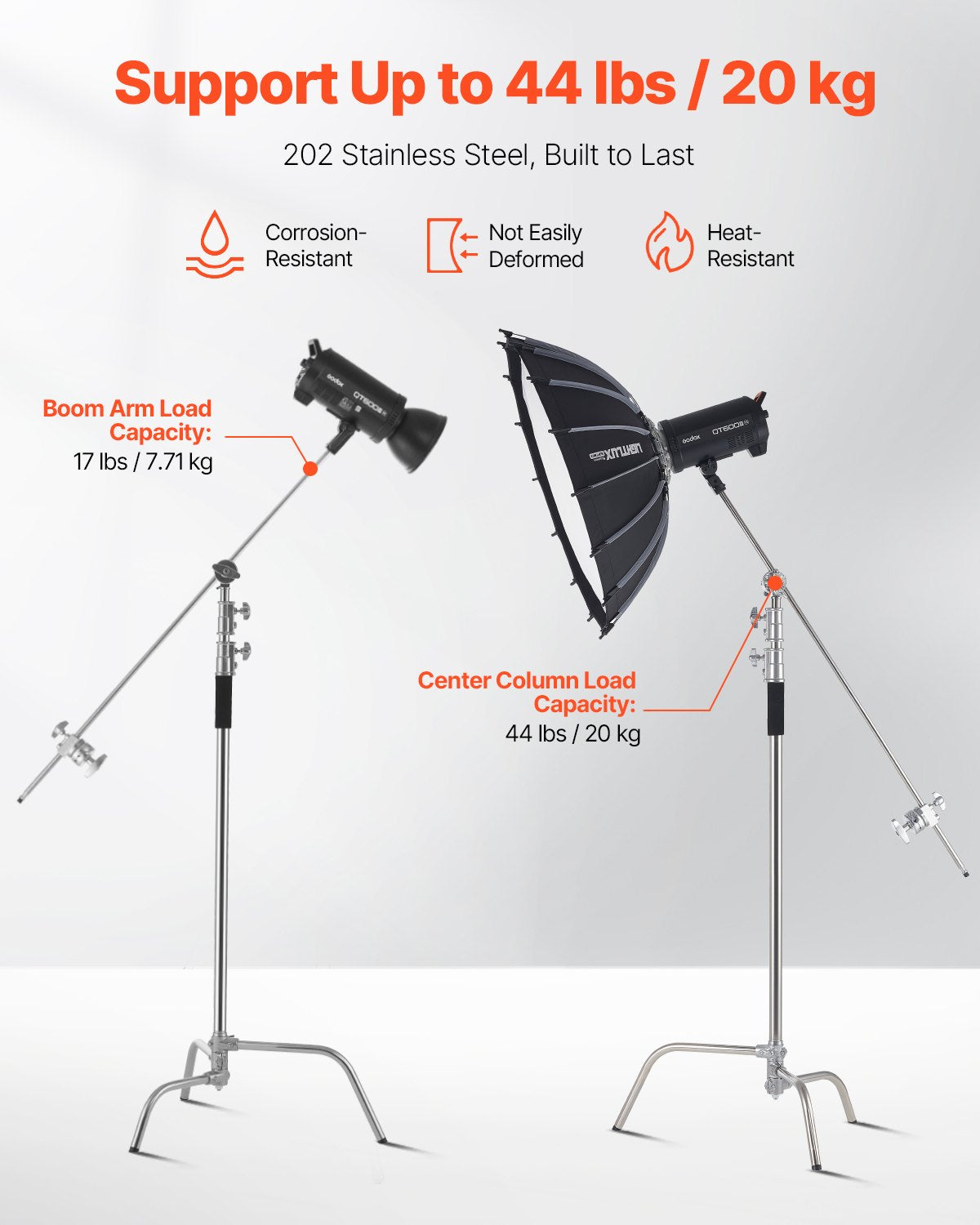 VEVOR C Stand with Boom Arm Max Height 10.83 ft/330 cm Photography Light Stand