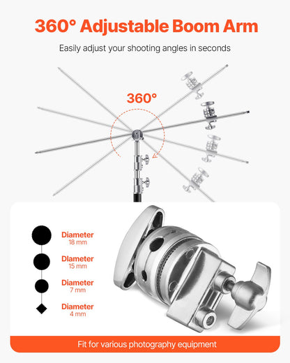 VEVOR C Stand with Boom Arm Max Height 10.83 ft/330 cm Photography Light Stand