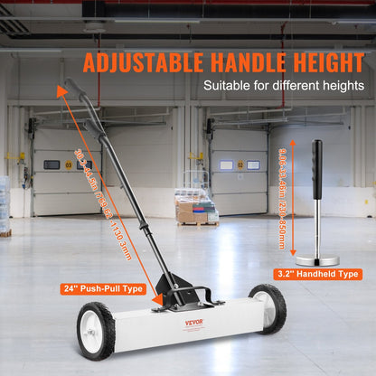 Magnetic Sweeper with Wheels and Telescopic Handle, 600mm Width, 22.6kg Force