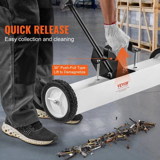Magnetic Sweeper with Wheels and Telescopic Handle, 600mm Width, 22.6kg Force