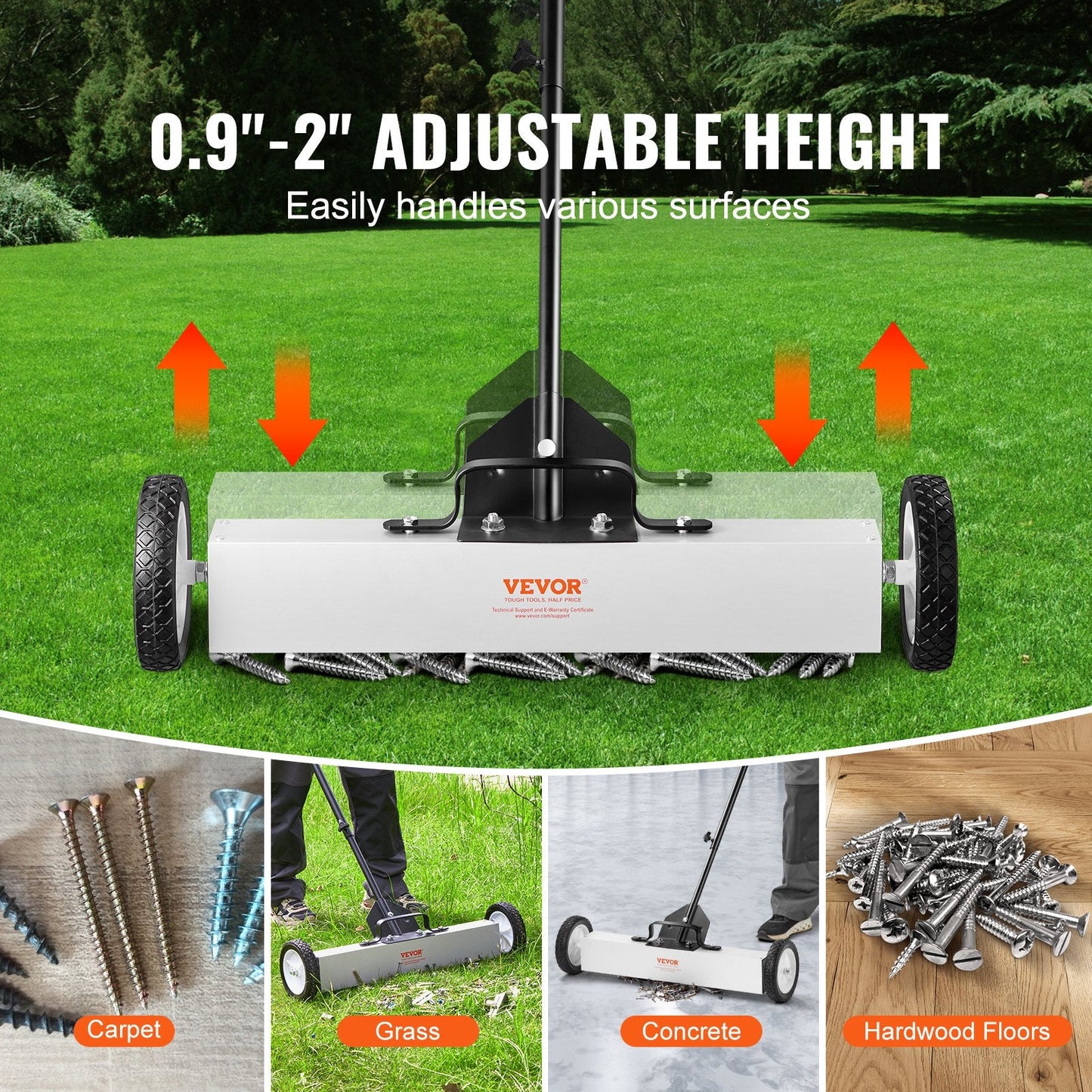 Magnetic Sweeper with Wheels and Telescopic Handle, 600mm Width, 22.6kg Force