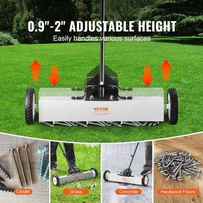 Magnetic Sweeper with Wheels and Telescopic Handle, 600mm Width, 22.6kg Force