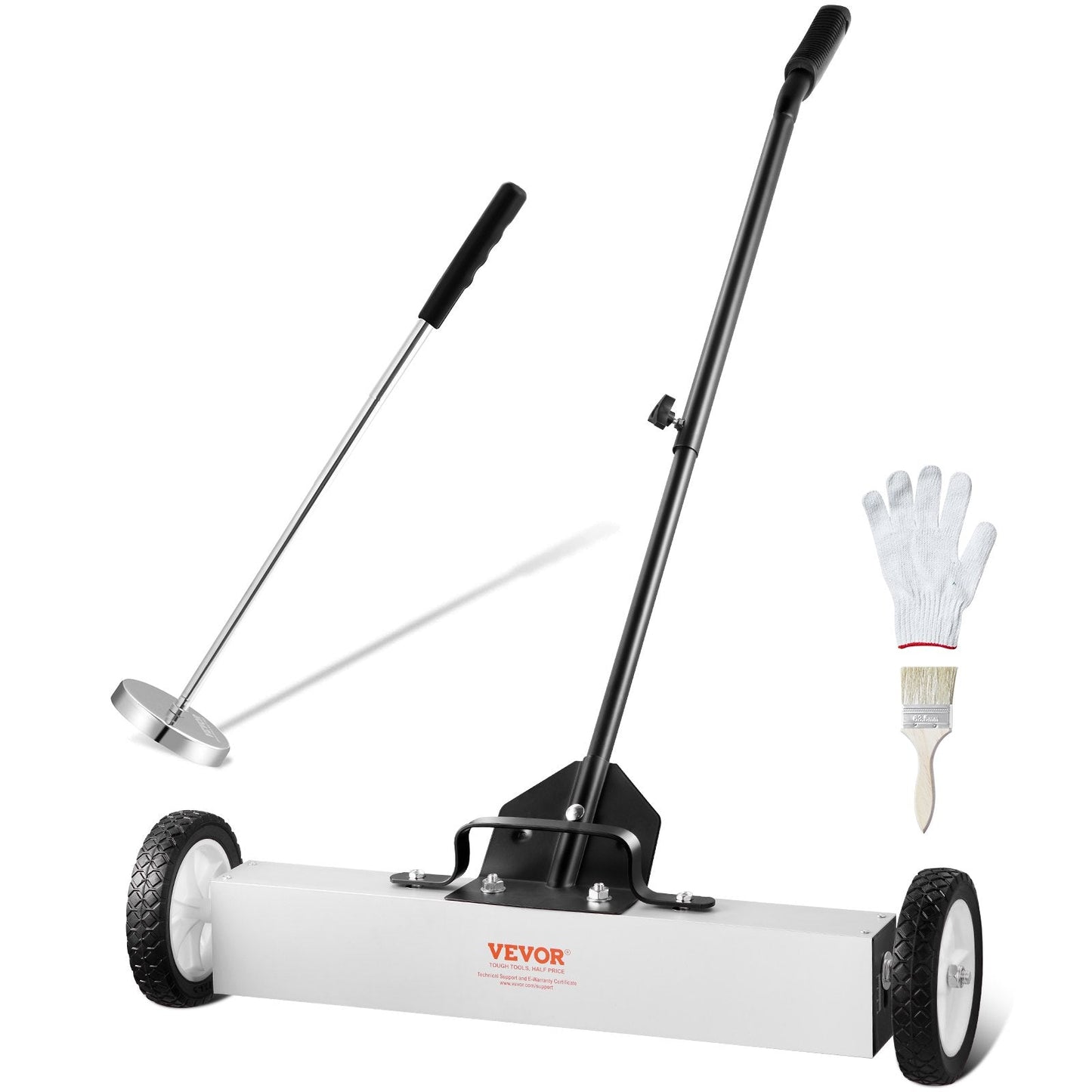 Magnetic Sweeper with Wheels and Telescopic Handle, 600mm Width, 22.6kg Force