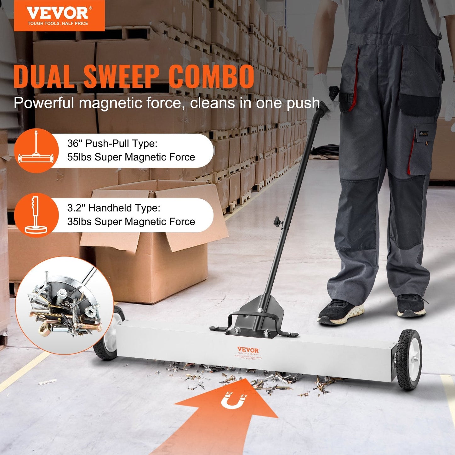 Magnetic Sweeper with Wheels & Telescopic Handle - 0.9m, 24.9 kg Pull Force