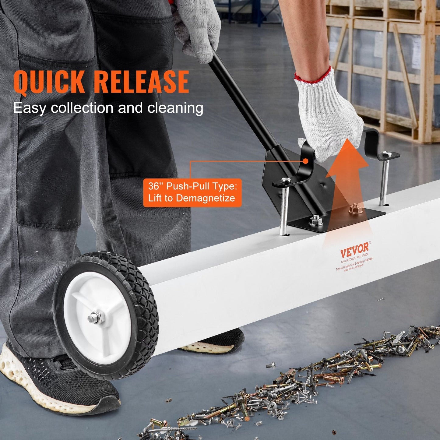 Magnetic Sweeper with Wheels & Telescopic Handle - 0.9m, 24.9 kg Pull Force